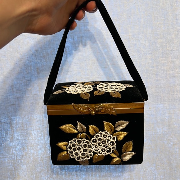 Handbags - Handmade vintage black velvet beaded purse